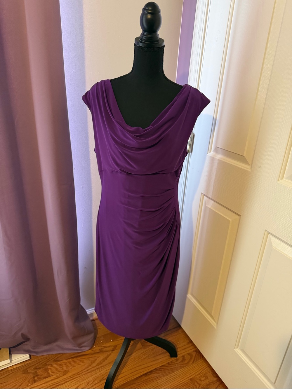 Lauren Ralph Lauren Eggplant Purple Cowl Neck Ruched Dress Size 16